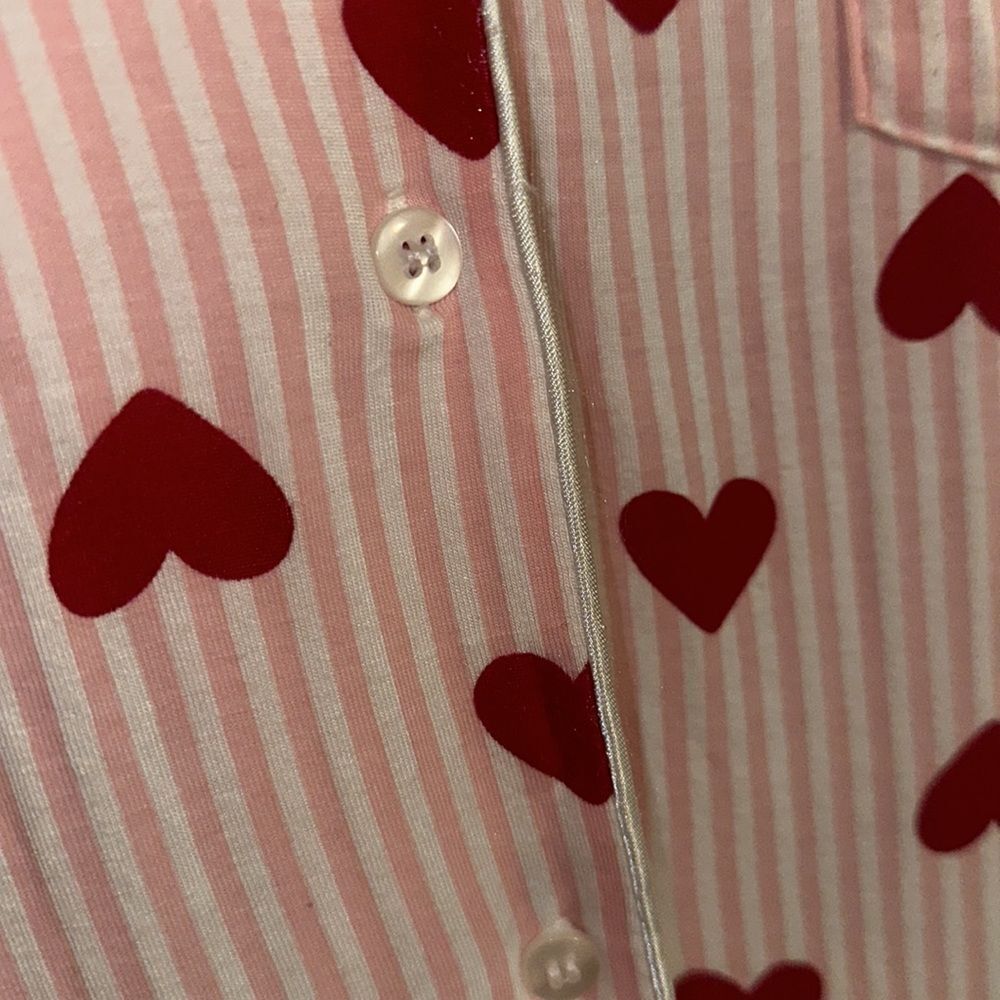anko 16-18 Pink White Red Romantic Striped Pajama Set Short Sleeve Top & Shorts - Picture 7 of 13